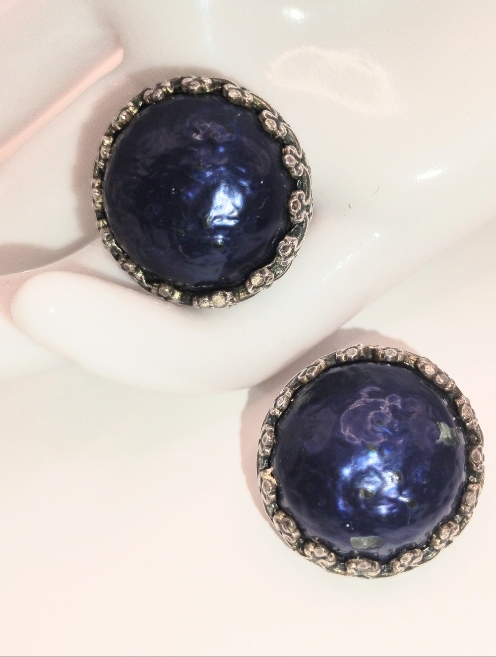 Vintage Schiaparelli  Faux Blue  Pearls Earring Set